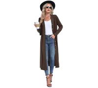 GRECERELLE Womens Long Cardigans Plus Size Long Sleeve Cardigan Ladies Lightweight Outwear Casual Coat with Pockets, Buttons for Women UK (Dark Coffee, M)