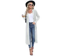 GRECERELLE Womens Long Cardigans Plus Size Long Sleeve Cardigan Ladies Lightweight Outwear Casual Coat with Pockets, Buttons for Women UK (Light Gray, M)