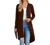 GRECERELLE Women's Long Lightweight Cardigan Long Sleeve Button Down Loose Outwear Cardigans Jacket with Pockets for Ladies UK Coffee-XL