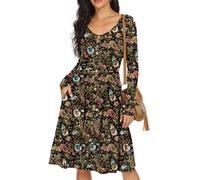 GRECERELLE Womens Long Sleeve Casual Plain Swing Dresses Button Down A-Line Midi Short T-Shirt Dress with Pockets