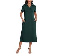 GRECERELLE Womens Maxi Polo Dress Summer Short Sleeve Thick Anti-Wrinkle Soft Dresses with Pockets for Casual Daily & Work Wear (Dark Green, L)