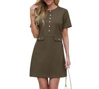 GRECERELLE Womens Retro Elegant A Line Work Dress Slim Fit Formal Office to Evening Dresses with Soft Stretch, Classic Round Neck (Army Green, L)