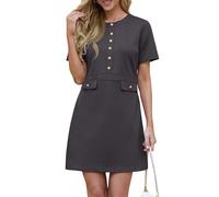 GRECERELLE Womens Retro Elegant A Line Work Dress Slim Fit Formal Office to Evening Dresses with Soft Stretch, Classic Round Neck (Dark Grey, XL)