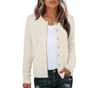 GRECERELLE Womens Soft Cardigans Elegant Lightweight Long Sleeve Ladies Cardigan Knit Jumper Pearl Button Down Sweaters for Women UK, Autumn, Winter, Dating and Party (Oatmeal, M)