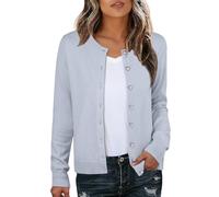 GRECERELLE Womens Soft Cardigans Elegant Lightweight Long Sleeve Ladies Cardigan Knit Jumper Pearl Button Down Sweaters for Women UK, Autumn, Winter, Dating and Party (Gray Blue, M)