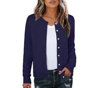 GRECERELLE Womens Soft Cardigans Elegant Lightweight Long Sleeve Ladies Cardigan Knit Jumper Pearl Button Down Sweaters for Women UK, Autumn, Winter, Dating and Party (Navy Blue, S)