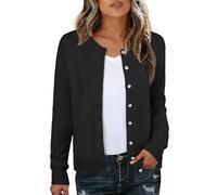 GRECERELLE Womens Soft Cardigans Elegant Lightweight Long Sleeve Ladies Cardigan Knit Jumper Pearl Button Down Sweaters for Women UK, Autumn, Winter, Dating and Party (Black, M)