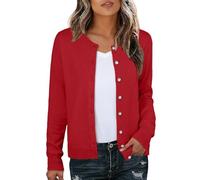 GRECERELLE Womens Soft Cardigans Elegant Lightweight Long Sleeve Ladies Cardigan Knit Jumper Pearl Button Down Sweaters for Women UK, Autumn, Winter, Dating and Party (Red, S)