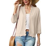 GRECERELLE Womens Summer Cardigan Button Down Long Sleeve Ladies Lightweight Soft Casual Shrugs Scalloped Edges Cardigans Summer Evening, Wedding