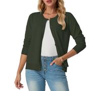 GRECERELLE Womens Summer Lightweight Cardigans Soft Knit Long Sleeve Ladies Green Cardigan Solid Crew Neck Jumper Casual Button Down Sweaters for Women UK，Summer Nights and Dating (Army Green, S)
