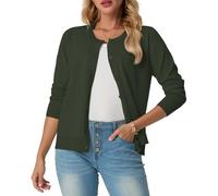 GRECERELLE Womens Summer Lightweight Cardigans Soft Knit Long Sleeve Ladies Green Cardigan Solid Crew Neck Jumper Casual Button Down Sweaters for Women UK，Summer Nights and Dating (Army Green, L)