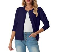 GRECERELLE Womens Summer Lightweight Cardigans Soft Knit Long Sleeve Ladies Navy Cardigan Solid Crew Neck Jumper Casual Button Down Sweaters for Women UK，Summer Nights and Dating (Navy Blue, S)