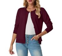 GRECERELLE Womens Summer Lightweight Cardigans Soft Knit Long Sleeve Ladies Red Cardigan Solid Crew Neck Jumper Casual Button Down Sweaters for Women UK,Summer Nights and Dating (Burgundy, XL)