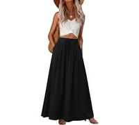 GRECERELLE Womens Summer Long Skirts Ladies Casual Maxi Drawstring Elastic A-Line High Waist Boho Skirt with Pockets for Women UK