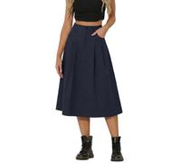 GRECERELLE Womens Summer Long Skirts Ladies Casual Maxi Solid Cargo Skirt Elastic High Waist A-Line Dress with Pockets for Women UK (Navy Blue, XL)