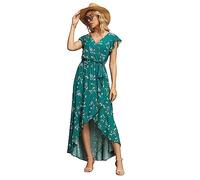 GRECERELLE Womens Summer Maxi Dress Boho Floral Cocktail Midi Polka Dot Wrap Dresses V Neck Casual Party Bohemian Flowy Long Dress for Ladies (FP Dark Green, M)