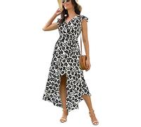 GRECERELLE Womens Summer Maxi Dress Boho Floral Cocktail Polka Dot Wrap Dresses V Neck Casual Party Bohemian Flowy Long Dress for Ladies (Big Lily White, XL)