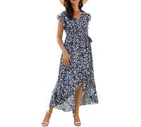 GRECERELLE Womens Summer Maxi Dress Boho Floral Cocktail Polka Dot Wrap Dresses V Neck Casual Party Bohemian Flowy Long Dress for Ladies (Fp-cherryblossoms-Black, XL)