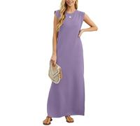 GRECERELLE Womens Summer Maxi Dress Casual Shirt Dresses Elegant Styles Basic Sleeveless Maxi Dresses for Women UK with Split and Pockets (Lilac, XXL)