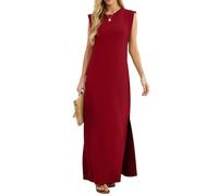 GRECERELLE Womens Summer Maxi Dress Casual Shirt Dresses Elegant Styles Basic Sleeveless Maxi Dresses for Women UK with Split and Pockets (Wine Red, XXL)