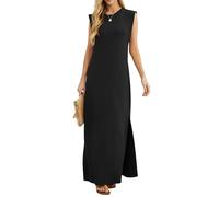GRECERELLE Womens Summer Maxi Dress Casual Shirt Dresses Elegant Styles Basic Sleeveless Maxi Dresses for Women UK with Split and Pockets (Black, S)