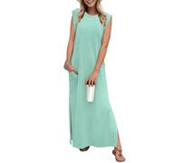 GRECERELLE Womens Summer Maxi Dress Elegant Styles Basic Sleeveless Maxi Dresses with Split and Pockets (Light Blue, M)