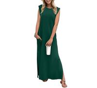 GRECERELLE Womens Summer Maxi Dress Elegant Styles Basic Sleeveless Maxi Dresses with Split and Pockets (Dark Green, M)