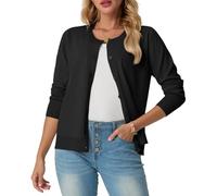 GRECERELLE Womens Summer Soft Cardigans Knit Lightweight Long Sleeve Ladies Black Cardigan Solid Crew Neck Jumper Casual Button Down Sweaters for Women UK，Summer Nights and Dating (Black, M)