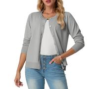 GRECERELLE Womens Summer Soft Cardigans Lightweight Crew Neck Long Sleeve Ladies Cardigan Solid Knit Jumper Casual Button Down Sweaters for Women UK，Summer Nights and Dating (Light Grey, M)