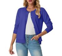 GRECERELLE Womens Summer Soft Cardigans Lightweight Crew Neck Long Sleeve Ladies Cardigan Solid Knit Jumper Casual Button Down Sweaters for Women UK，Summer Nights and Dating (Bright Blue, S)