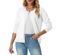 GRECERELLE Womens Summer Soft Cardigans Lightweight Knit Long Sleeve Ladies White Cardigan Solid Crew Neck Jumper Casual Button Down Sweaters for Women UK，Summer Nights and Dating (White, M)