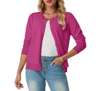 GRECERELLE Womens Summer Soft Cardigans Lovely Lightweight Crew Neck Long Sleeve Ladies Cardigan Solid Knit Jumper Casual Button Down Sweaters for Women UK,Summer Nights and Dating (Hot Pink, L)