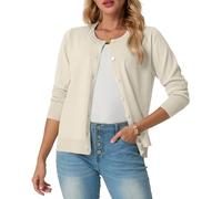 GRECERELLE Womens Summer Soft Cardigans Lovely Lightweight Crew Neck Long Sleeve Ladies Cardigan Solid Knit Jumper Casual Button Down Sweaters for Women UK，Summer Nights and Dating (Wheat Color, S)
