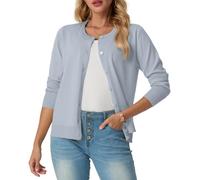 GRECERELLE Womens Summer Soft Cardigans Lovely Lightweight Crew Neck Long Sleeve Ladies Cardigan Solid Knit Jumper Casual Button Down Sweaters for Women UK，Summer Nights and Dating (Grey Blue, L)