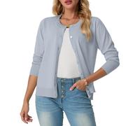 GRECERELLE Womens Summer Soft Cardigans Lovely Lightweight Crew Neck Long Sleeve Ladies Cardigan Solid Knit Jumper Casual Button Down Sweaters for Women UK，Summer Nights and Dating (Grey Blue, M)