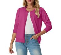 GRECERELLE Womens Summer Soft Cardigans Lovely Lightweight Crew Neck Long Sleeve Ladies Cardigan Solid Knit Jumper Casual Button Down Sweaters for Women UK，Summer Nights and Dating (Hot Pink, XXL)