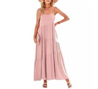 GRECERELLE Women's Summer Tiered Maxi Dress Elegant - Lightweight, Flowy, and Perfect for Beach Vacations (Pink Red, M)