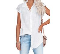 GRECERELLE Womens T-Shirts Ladies Causal Buttons Down Tunics V Neck Tops Cap Sleeve Summer Blouses Tees for UK (White, XXXL)
