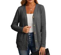 GRECERELLE Women's V Neck Button Down Cardigan with Pockets, Long Sleeve | Textured Knit Cardigans for Ladies UK; Style with Shirts, Dress or Casual Tops for Office Days, Coffee Dates and Travel