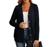 GRECERELLE Women's V Neck Button Down Cardigan with Pockets, Long Sleeve | Textured Knit Cardigans for Ladies UK; Style with Shirts, Dress or Casual Tops for Office Days, Coffee Dates and Travel