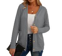 GRECERELLE Women's V Neck Button Down Cardigan with Pockets, Long Sleeve | Textured Knit Cardigans for Ladies UK; Style with Shirts, Dress or Casual Tops for Office Days, Coffee Dates and Travel
