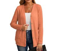 GRECERELLE Women's V Neck Button Down Cardigan with Pockets, Long Sleeve | Textured Knit Cardigans for Ladies UK; Style with Shirts, Dress or Casual Tops for Office Days, Coffee Dates and Travel