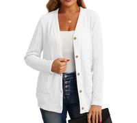 GRECERELLE Women's V Neck Button Down Cardigan with Pockets, Long Sleeve | Textured Knit Cardigans for Ladies UK; Style with Shirts, Dress or Casual Tops for Office Days, Coffee Dates and Travel
