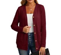 GRECERELLE Women's V Neck Button Down Cardigan with Pockets, Long Sleeve | Textured Knit Cardigans for Ladies UK; Style with Shirts, Dress or Casual Tops for Office Days, Coffee Dates and Travel