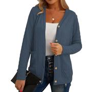 GRECERELLE Women's V Neck Button Down Cardigan with Pockets, Long Sleeve | Textured Knit Cardigans for Ladies UK; Style with Shirts, Dress or Casual Tops for Office Days, Coffee Dates and Travel