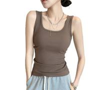 GRECERELLE Women's Wide Strap U-Neck Crop Tank Top Stylish Perfect for Summer Layering and Everyday Wear (Coffee, XL)