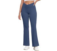 GRECERELLE Womens Yoga Pants Trousers Crossover Elasticated High Waist with Pockets Butt Lifting Opaque Tummy Control Work Running Walking Pants for Ladies (Whale Blue, M)
