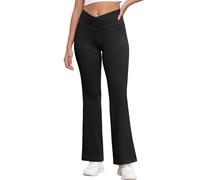 GRECERELLE Womens Yoga Pants Trousers Crossover Elasticated High Waist with Pockets Butt Lifting Opaque Tummy Control Work Running Walking Pants for Ladies (Black, XL)
