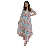 GRECIILOOKS Anarkali Kurta-Set for Women - Viscose Rayon Printed Kurta & Straight Pant | Festive Indian Traditional Outfit Dress for Functions & Puja | Trendy Travel & Streetwear Look for Women |