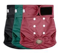 Grecle 3 Pack Female Dog Diapers - Reusable Diapers for Doggie in Heat - Highly Absorbent Dog Diapers Female for Pet Incontinence with Adjustable Snaps (Red,Grreen,Black, L)
